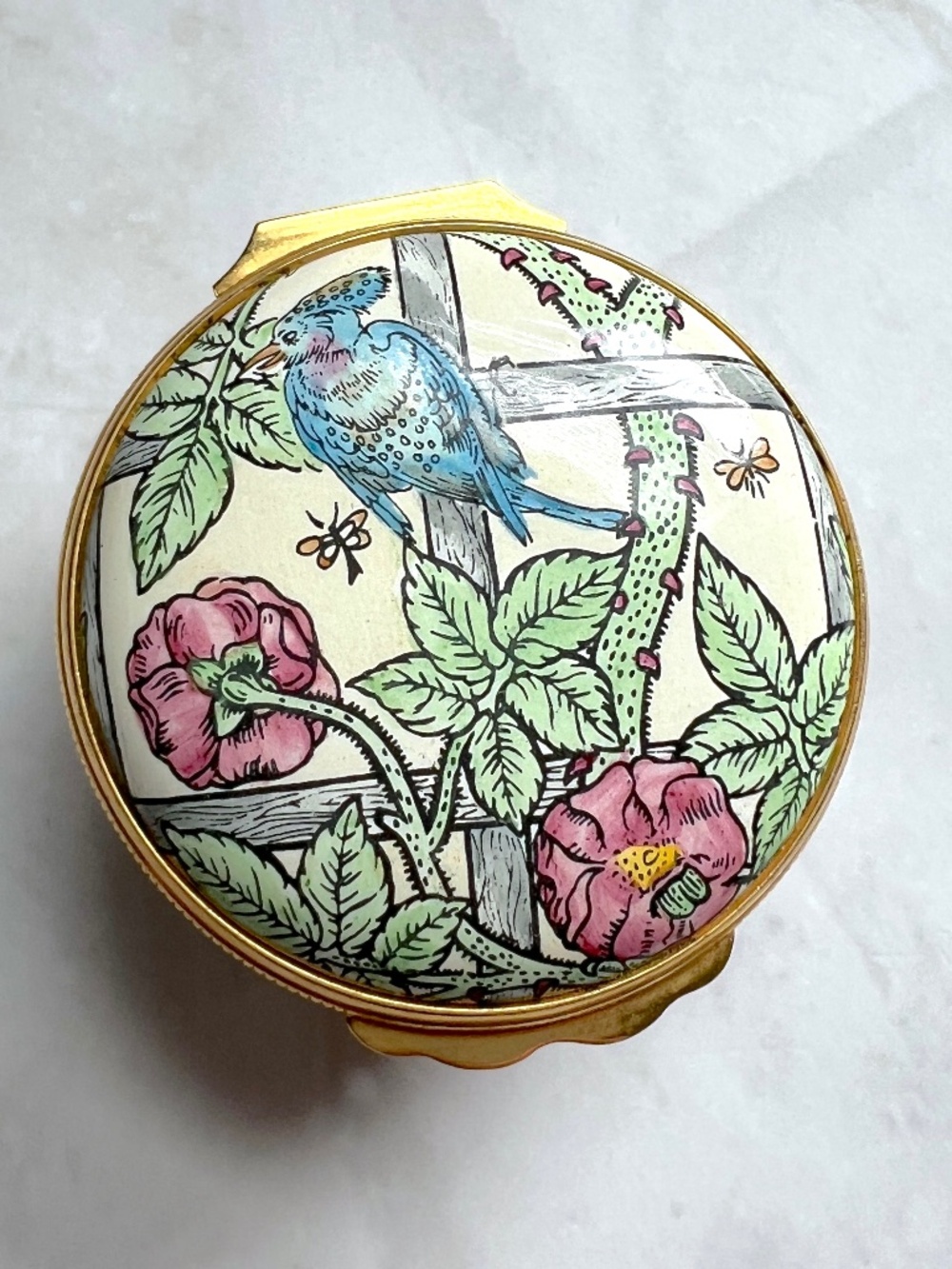 Halcyon Days Royal Warrant Victorian Doll Enamel Box Rare Screw Top Staffordshir
